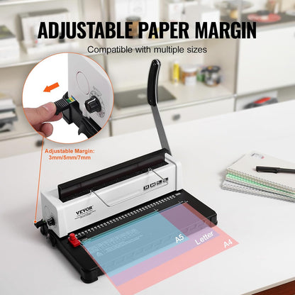 VEVOR Coil Spiral Binding Machine, Manual Book Maker 34-Holes Binding 120 Sheets, Punch Binder Adjustable 3/16" - 9/16" Coil Binding Spines, for Letter Size, A4, A5