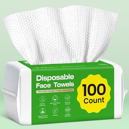 Elvira 100 Count Disposable Face Towels, Biodegradable Skincare Facial