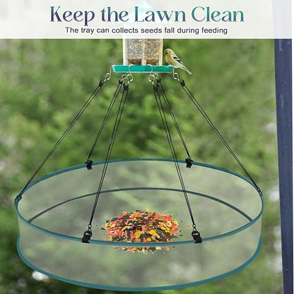 2 Pcs Bird Seed Catcher Tray for Hanging Bird Feeder Platform, 24 Inch Large Birds Feeder Trays with Adjustable Hanging Hoop for Outdoor Garden Lawn