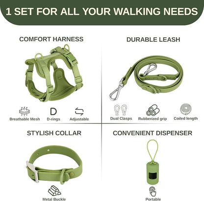 4-in-1 No Pull Dog Harness Set with Collar, Leash, Poop Bag, Adjustable, S