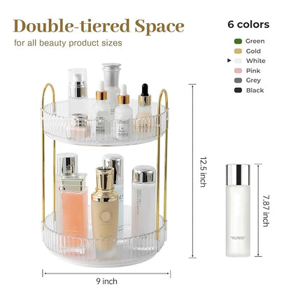 Rotating Makeup Organizer for Vanity, Skincare Make Up Storage Perfume Organizers for bathroom countertop, Clear Cosmetic Organizer for Dresser, Lipstick Hair product Spinning Stand Organizer (2 Tier,