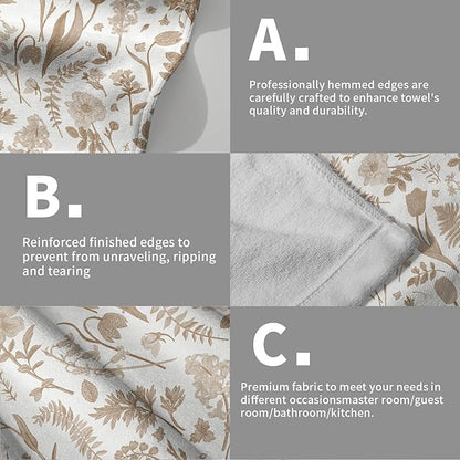 Spring Floral Hand Towels for Bathroom Set of 2 Brown White Flower Leaves
