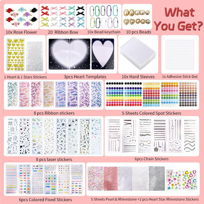 PALM LASHES K-pop DIY Photocard Toploader Decoration Kit – Includes 10pcs Hard Photocard Holder Sleeve 3D Flowers & Ribbon Bows, Stickers, and 3D Sticker for Card Trading
