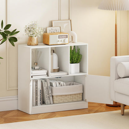 Giantex 3-Cube Bookcase with Doors, 3-Tier Cubic Bookshelf w/Open Compartments & Cabinet, Modern Display Shelf, Wooden Floor Freestanding Cubby Storage Organizer for Living Room, Study (1, White)