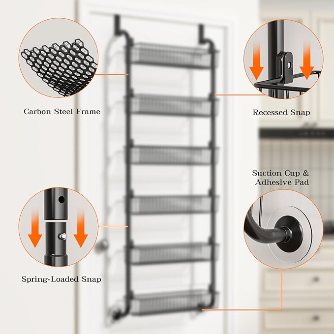MIAOLI Over the Door Pantry Organizers and Storage, 6-Tier Spice Rack, Home &