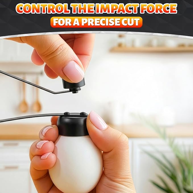Egg Cracker Tool for Raw Eggs — Egg Shell Opener for Soft-Boiled Shell Tops, Stainless Steel Topper with Ergonomic Adjustable Effort — Clean Cut Design for Breakfast Prep, Custards, & Baking (Black)