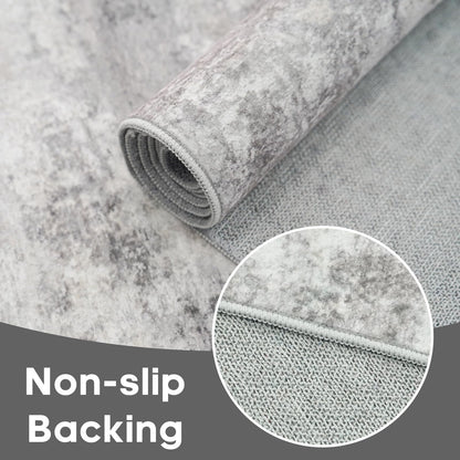 BYYVOO Grey Abstract 3x8 Washable Hallway Runner Rug