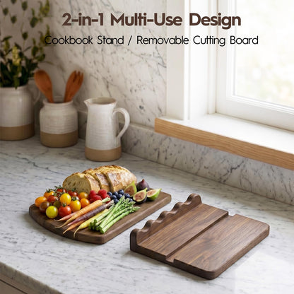 Scalloped Wooden Cookbook Stand for Kitchen Counter,2 in 1 Recipe Book Holder,Charcuterie Board & Kitchen Serving Tray,Durable Cook Book Holder Stand Easily Keeps Cook or Recipe Books Open