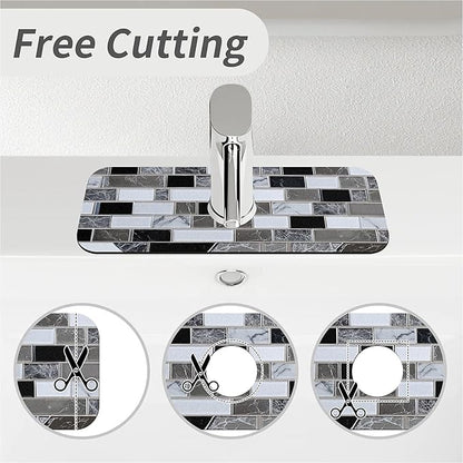 Kitchen Sink Splash Guard，White-black gray tiles Faucet Mat Sink Gadgets-Super