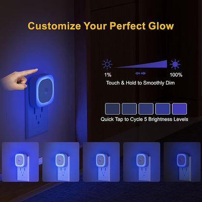 YUNLEX 2 Pack Plug in Night Light with Motion Sensor & Dusk to Dawn Sensor, 3 in 1 Blue Night Lights Plug into Wall, Dimmable Nightlight for Bathroom, Bedroom