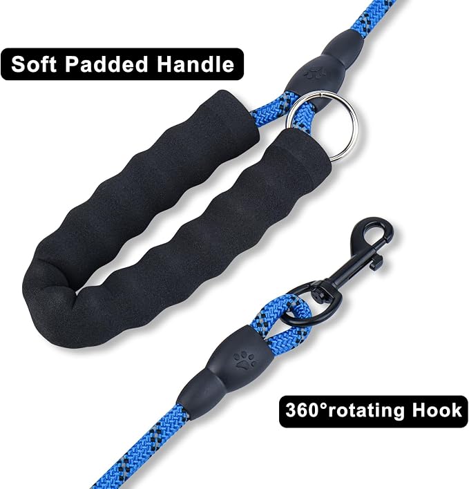 Dog Leash and Collar Set – 6 FT Strong Rope Leash with Padded Handle & Adjustable Nylon Collar Reflective for Small Medium Large Dogs (Blue, S)