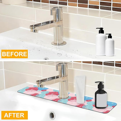 2 Pack Abstract Flowers Sink Splash Guard Faucet Mat Vintage Floral Super