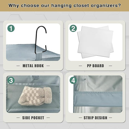 3-Shelf Hanging Closet Organizer and Storage, Foldable Hanging Closet Shelves