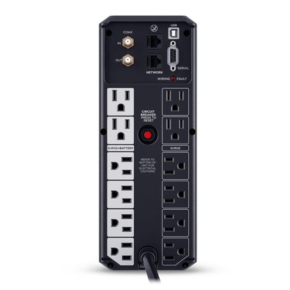 CyberPower CP1500AVRLCD3 Intelligent LCD UPS System, 1500VA/900W, 12 Outlets, 2 USB Ports, AVR, Mini Tower, Black