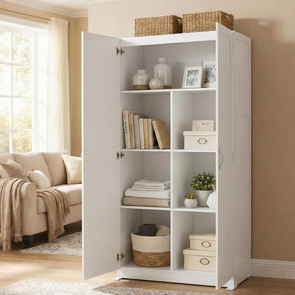 DUMOS Tall Storage Cabinet with Doors & Shelves, Large Capacity Organizer, Wooden Bedroom Storage Unit Suitable for Dining Room, Office and Study Rooms, White