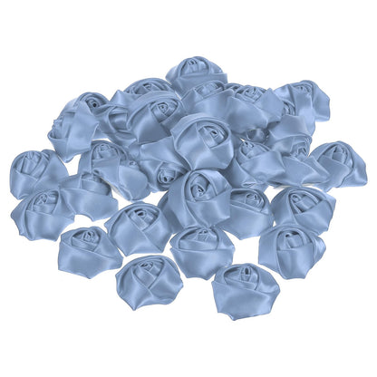 PATIKIL 1.6" Satin Ribbon Roses, 50 Pack Artificial Flowers Roses Heads Handmade Fake Flowers Fabric Flowers for Crafts Wedding Bouquet, Light Blue