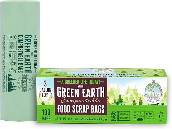 Green Earth Compostable Small Kitchen Food Scrap Trash Bags, Extra Thick 0.71