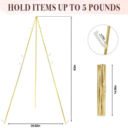 DDEAT Easel Stand for Sign 63'' Art Easels for Display Wedding Welcome Poster Stand Portable Floor Metal Easel Gold 2 Pack