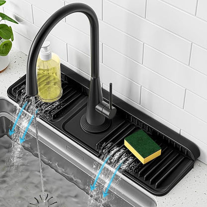 PoYang 17.7 inch Faucet Mat for Kitchen Sink Splash Guard, 7° Slope Silicone