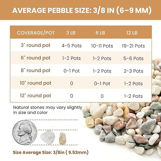 3/8 Inch Decorative Pebbles, River Rocks for Indoor Plants, Succulents, Planters, Vases, Fish Tank, Aquarium Gravel & Landscaping, Mixed Color, 6LB