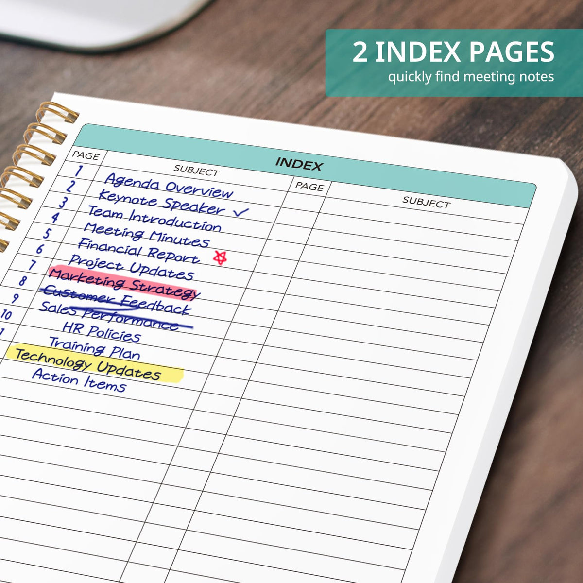 Meeting Notebook for Work Organization - Work notebook with action items, Meeting Minutes Planner Notebook, Perfect Office Supplies for Men & Women - Lavender