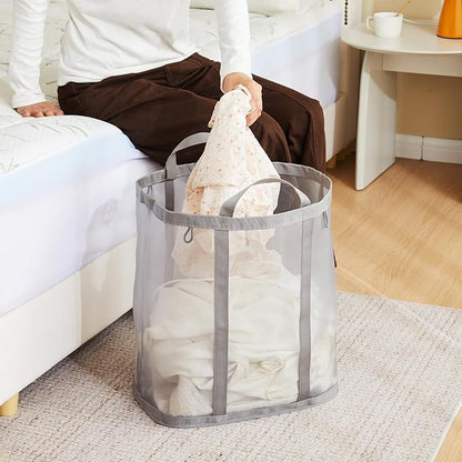Mesh Laundry bag with Handles, 42L Collapsible Laundry Basket with 2 Hooks
