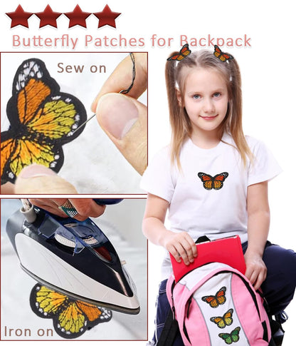 24pcs Cute Butterfly Iron on Patches Moth Embroidered Applique Repairing Patches for Hat Jean Jacket Dress Bag Shoe Decoration (Orange)