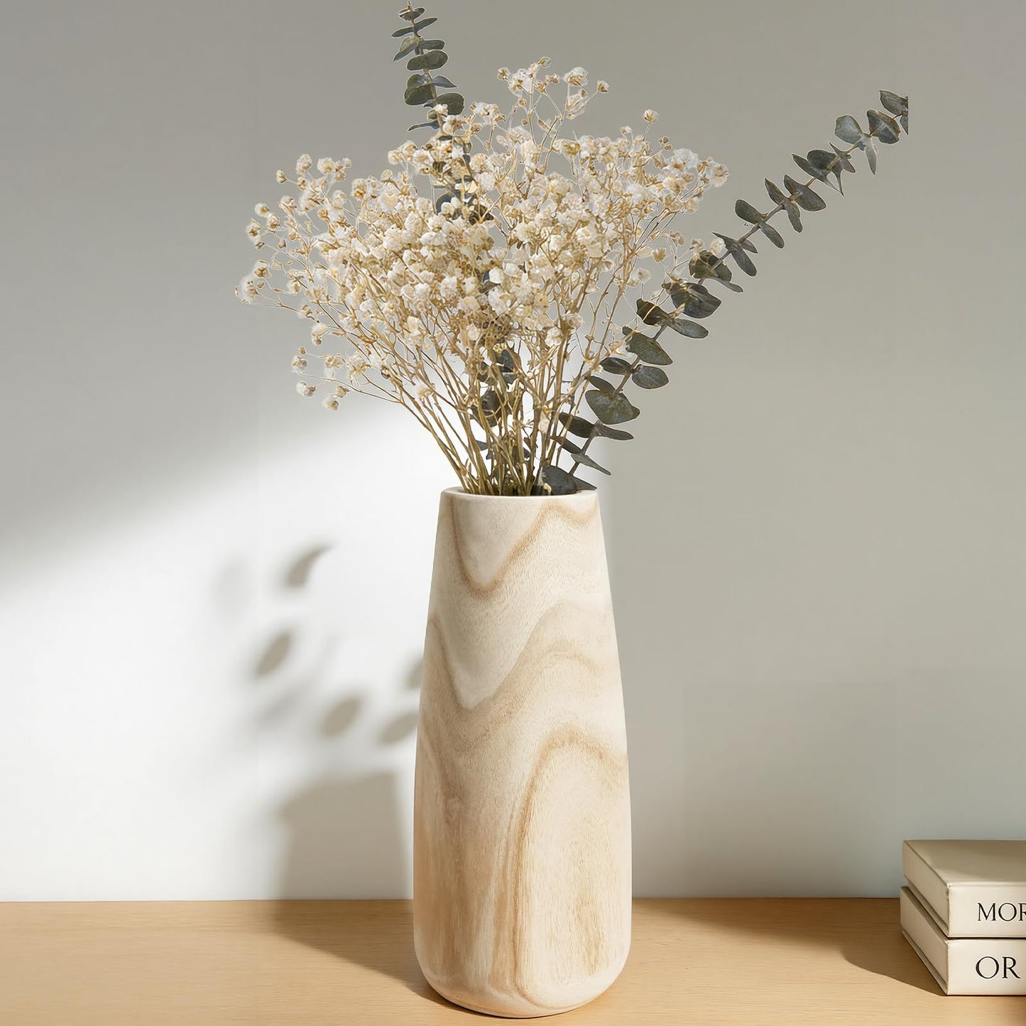 Natural Wood Vase for Dried Flowers – 12 Inch Decorative Table Vase