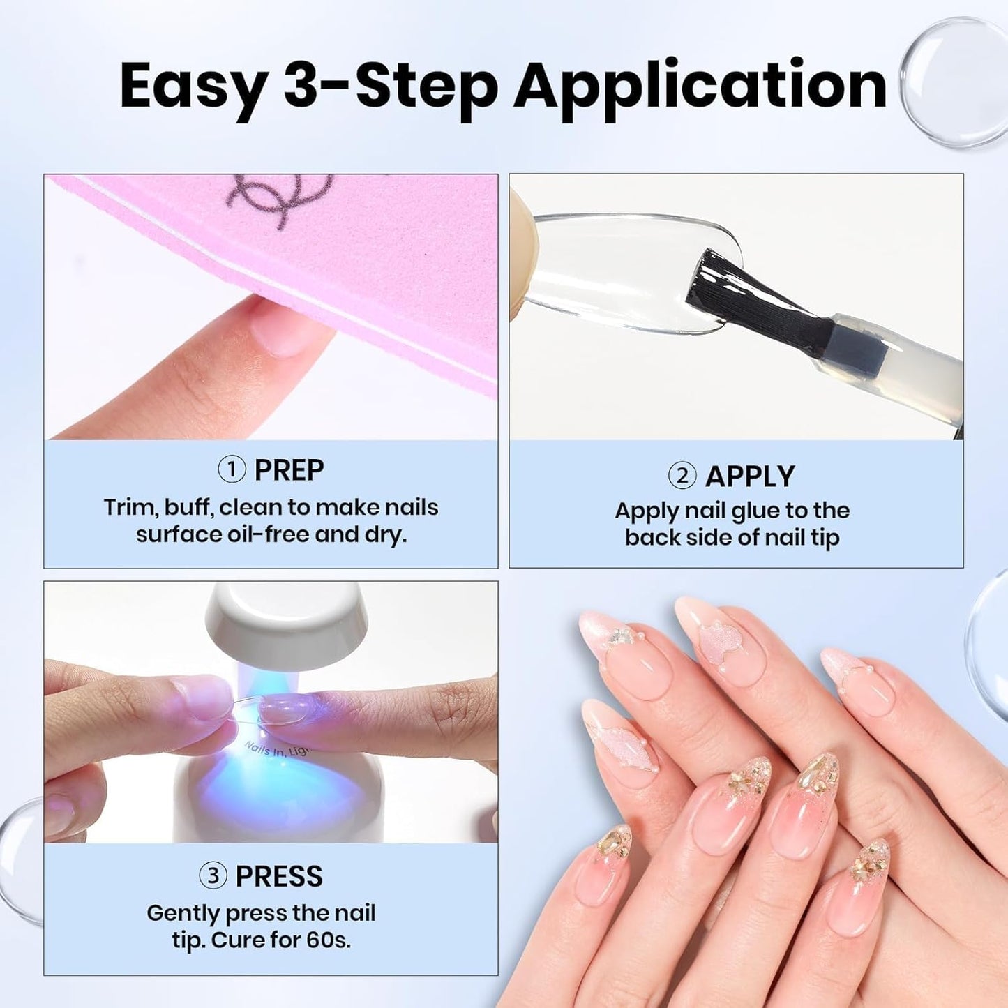 Beetles Gel Nail Kit Short Almond with Nail Dehydrator and Primer, 576Pcs Half Matte Etch-X Gel Nail Tips Solid Nail Glue Mini Nail Lamp Acrylic Nail Tips Easy DIY Nail Extension Set Gift for Women