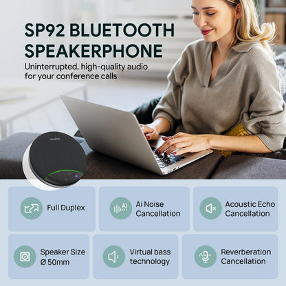 Yealink Sp92 Conference Speaker and Microphone Teams Certified Mic with Al Noise Cancelling 20H Call Time USB Speakerphone for Small Meeting Room, Bluetooth Speaker for Computer/Laptop