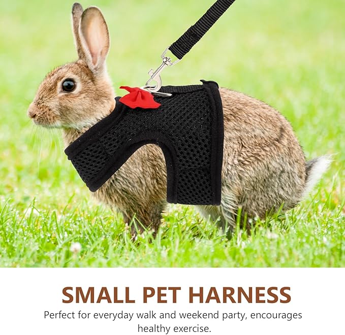 NUOBESTY Bunny Harness Leash Set Breathable Mesh Vest Guinea Pig Harness Adjustable Chest 20-23cm Small Pet Walking Supplies for Rabbits and Guinea Pigs