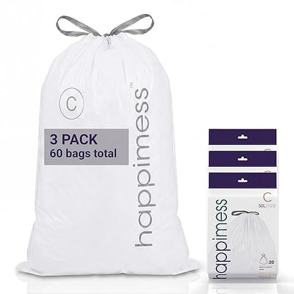 happimess HPM3000C-WHITE 13.2 Gallon Kitchen Drawstring Trash Bags, Trash Can