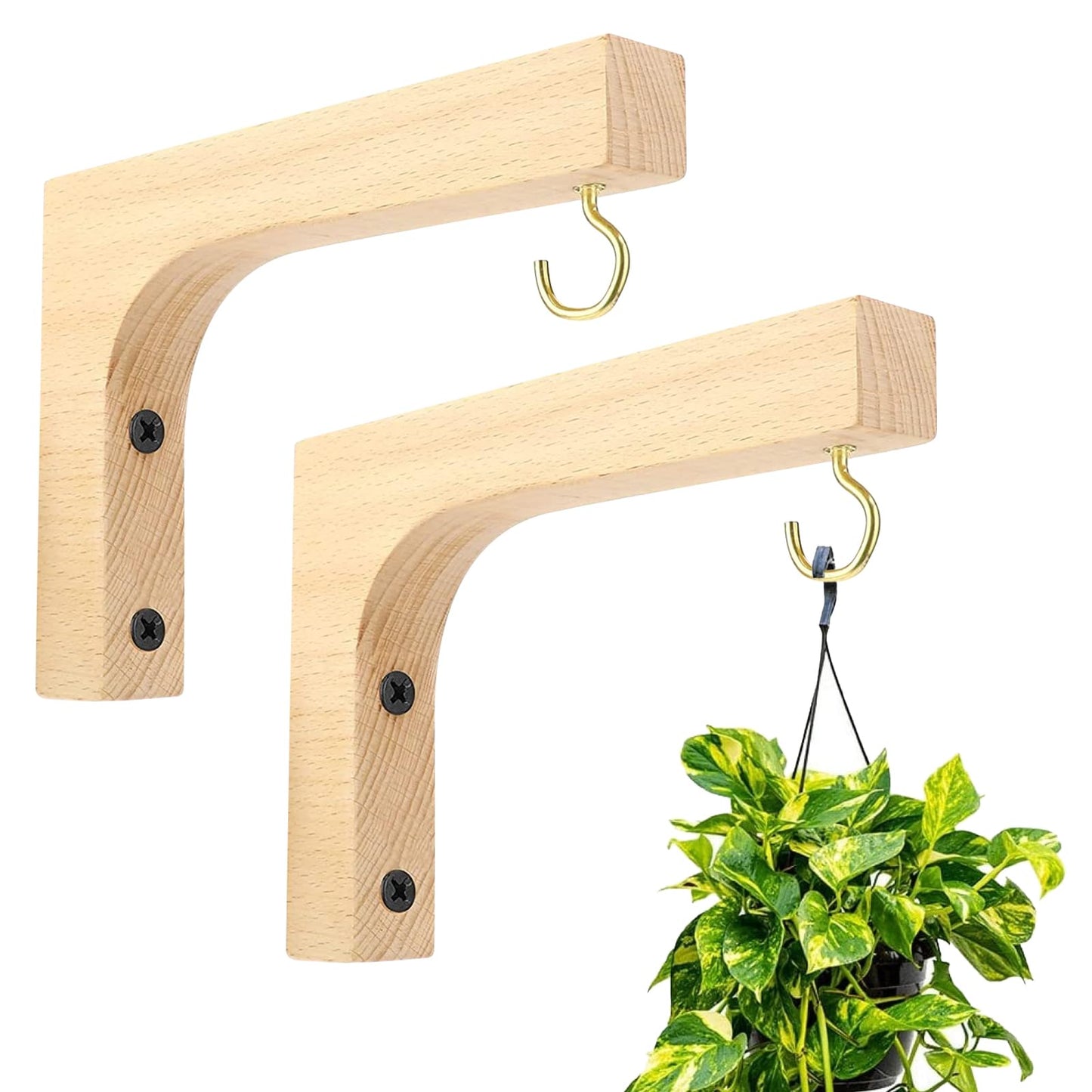 Upriver 2 Pack Wooden Plant Hanger Hooks, Wall Mounted Hanging Basket Hooks for Indoor Outdoor Flower Pots Wind Chime Lanterns Balcony Patio Garden Decoration