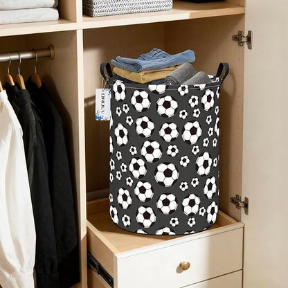 Round Foldable Kids' Football Laundry Hamper Multi Use Laundry Basket Soccer