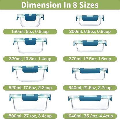 HOMBERKING 8 Pack Glass Food Storage Containers