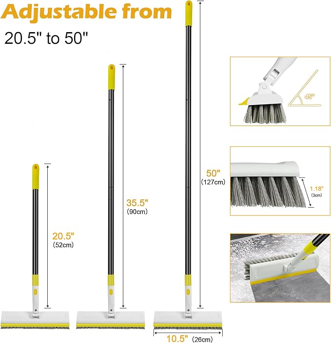 Floor Scrub Brush with 180° Rotating 50" Long Handle
