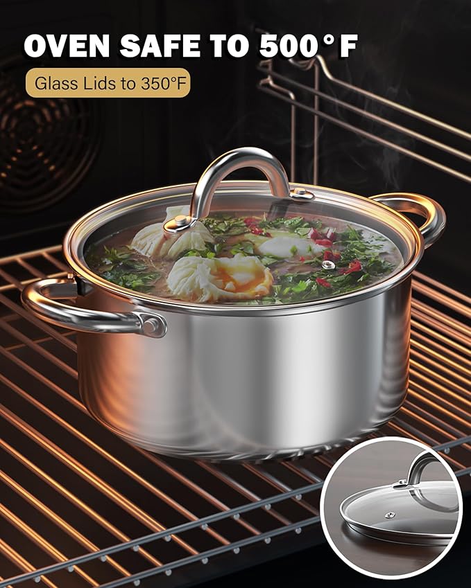Cook N Home Basics 3 Quart Stainless Steel Stock Pot with Lid, Cooking Pot for Pasta, Soup, Sturdy Handle, Stockpot with Even Heating, Oven & Dishwasher Safe, Cookware for Canning, Boiling, Simmer