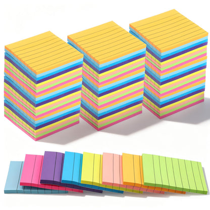 72 Pack Lined Sticky Notes 3x3 in Bright Ruled Post Stickies Colorful Super Sticking Ruled Stickies Multi Colors Sticky Notes with Lines Self-Stick Note Pads Bright Colors for School Office Meeting