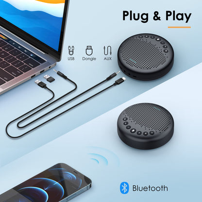 EMEET Conference Speaker and Microphone Luna 360° Voice Pickup w/Noise Reduction/Mute/Indicator USB Bluetooth Speakerphone w/Dongle for 8 People Daisy Chain for 16 Compatible with Leading Software