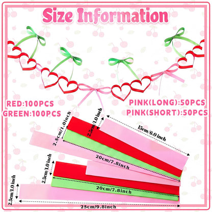 Gueevin 300 Sheets Cherry Party Paper Chain Strips Decorations Paper About 41 Feet in Total with 1 Roll Double Sided Tape DIY Cherry and Bow Hanging Banner for Baby Shower Bridal Bachelorette Wedding