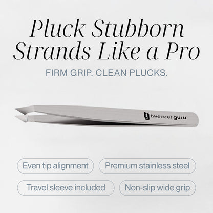 Tweezer Guru Eyebrow Tweezer Set for Women & Men - Professional Slant and Pointed Tweezers Set with Case - Precision Tweezers Kit for Facial Hair, Splinter and Ingrown Hair Removal (4 PC-W)