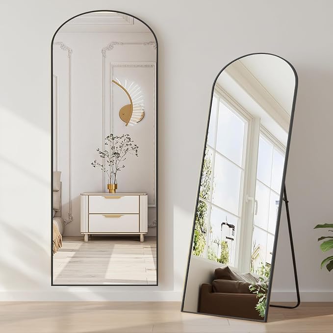 NEWBULIG Arched Mirror Full Length, 58"x19" Body Wall Mirrors with Shatter-Proof Glass, Upgraded Floor Standing Mirror, Hanging or Leaning, with Stand Aluminum Alloy Frame for Home Decor, Black