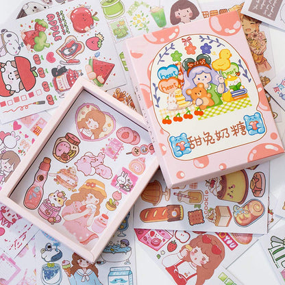 Kawaii Washi Stickers Set (50 Sheets) Cute Pets Sweet Food Drink Adhesive Label Decorative Sticker for Scrapbooking Journaling Journal Planner Diary Album Letter Art Craft Envelope Gift Wrapping