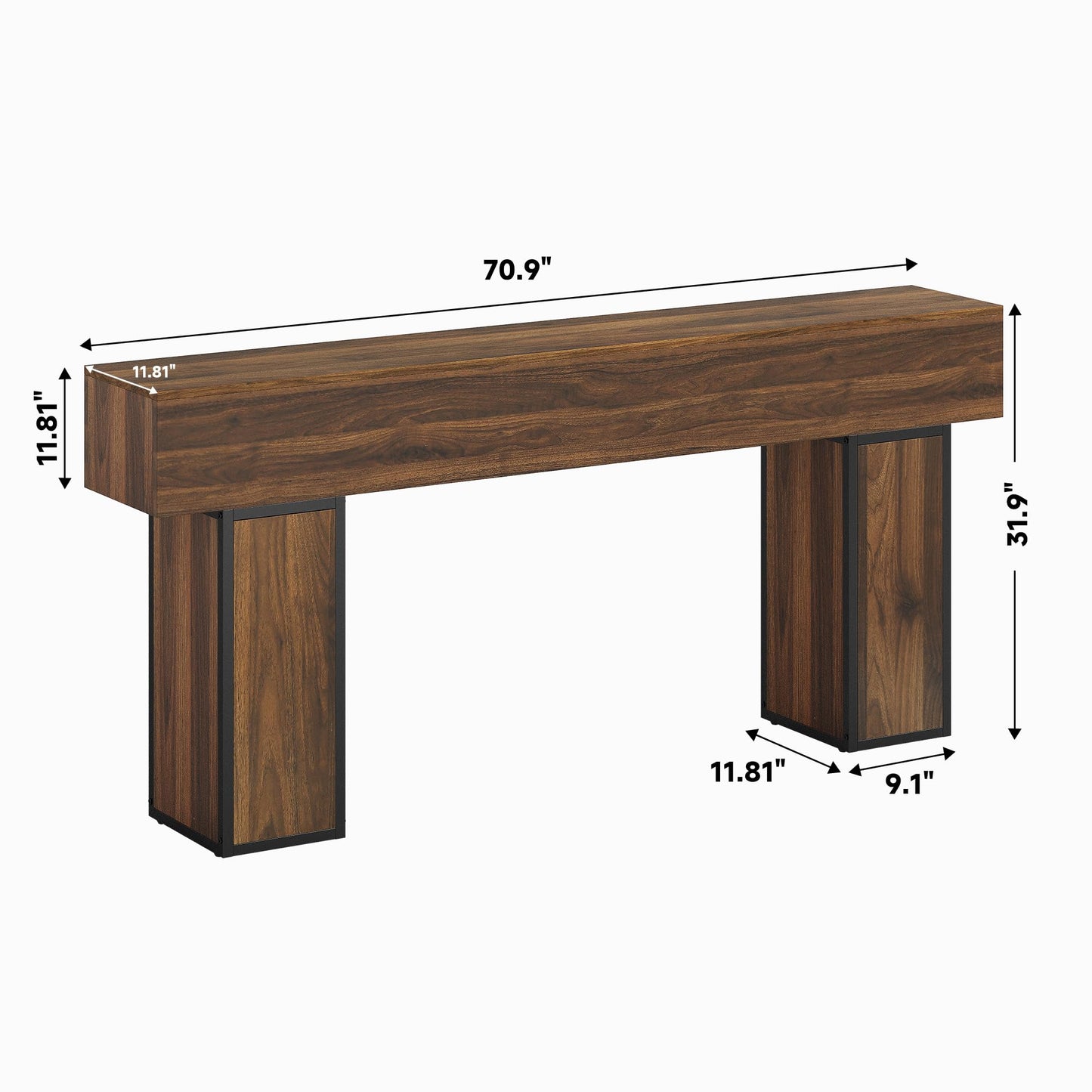 knoworld 70.9-Inch Long Console Table, Wooden Sofa Table Behind Couch Tables, Farmhouse Entryway Table Accent Table for Entrance, Hallway, Living Room, Foyer, Rustic Brown