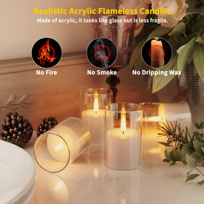 VIODAIM 12Pack Flickering Flameless LED Candles with Timer, Battery Powered - Small Pillar & Votive, Clear (2"X3")