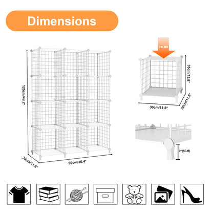 AWTATOS 12 Cube Storage Wire Closet Organizers DIY Stackable Storage Shelves Bookcase Cabinet for Home Office, White