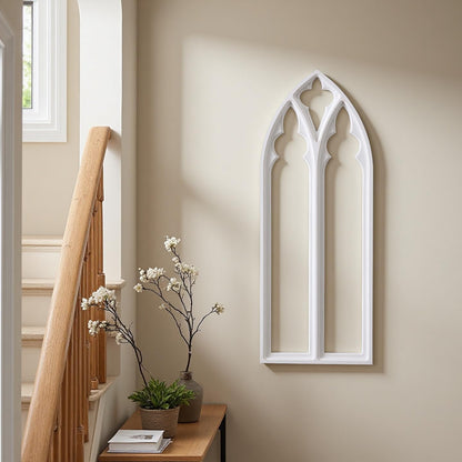 Sintosin Rustic Arched Window Frame Wall Decor 40 X 16 Inch, Hanging Distressed White Wooden Cathedral Farmhouse Faux Window Wall Art for Home Decor Living Room Bedroom Kitchen Hallway
