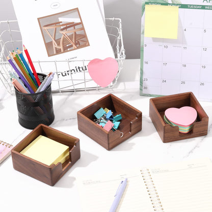 Bamber Sticky Note Holder Cute for Desk Walnut Wood Notepad Holder Organizer for Office School Home, Pack of 2