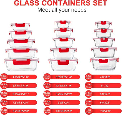 KOMUEE 30 Pieces Glass Food Storage Containers Set, Meal Prep Containers Set