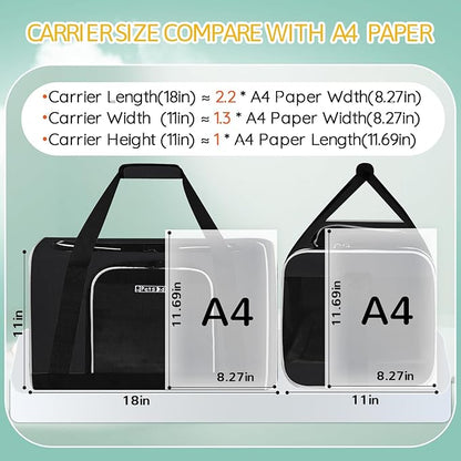 Petskd Pet Carrier 18x11x11 Delta American United Airline Approved, Pet Travel Carrier Bag for Small Cats and Dogs, Cat Soft Sided Carrier with Safety Lock Zippers, 5-Sided Breathable Mesh(Black)